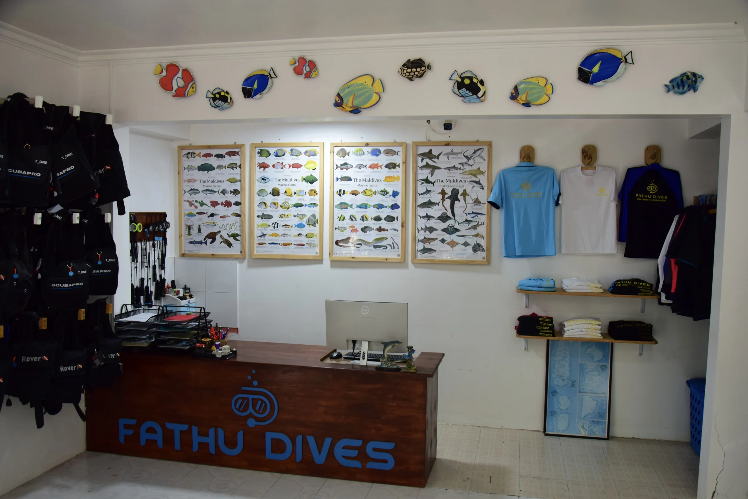 Reception, equipment and local marine-life guides.